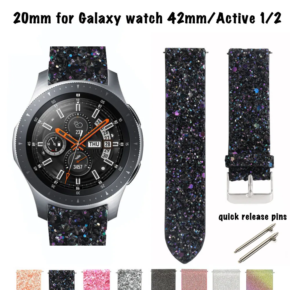 Ремешок Блестящий для наручных часов Samsung Galaxy Watch 42 мм кожаный сменный Браслет Active