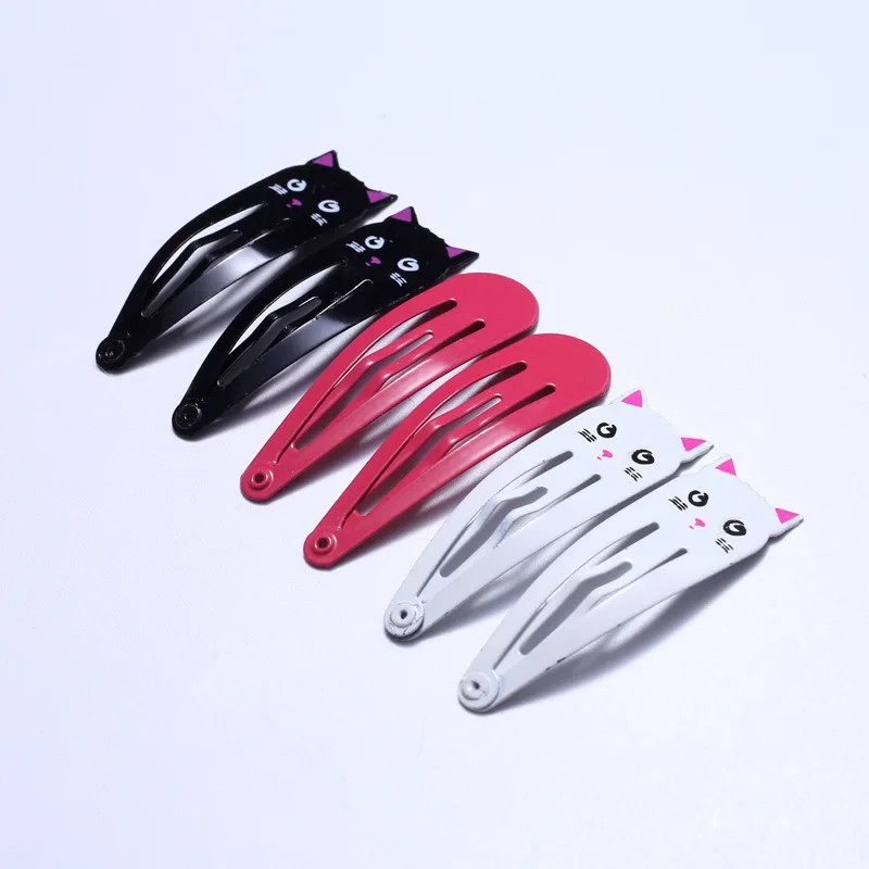 6PCS 6 шт. 5 см Мультяшные шпильки для волос с украшением в виде кошек, заколки для волос для девочек, аксессуары для укладки волос, детский головной убор, цветная металлическая заколка с принтом, BB зажим - Цвет: 6PCS