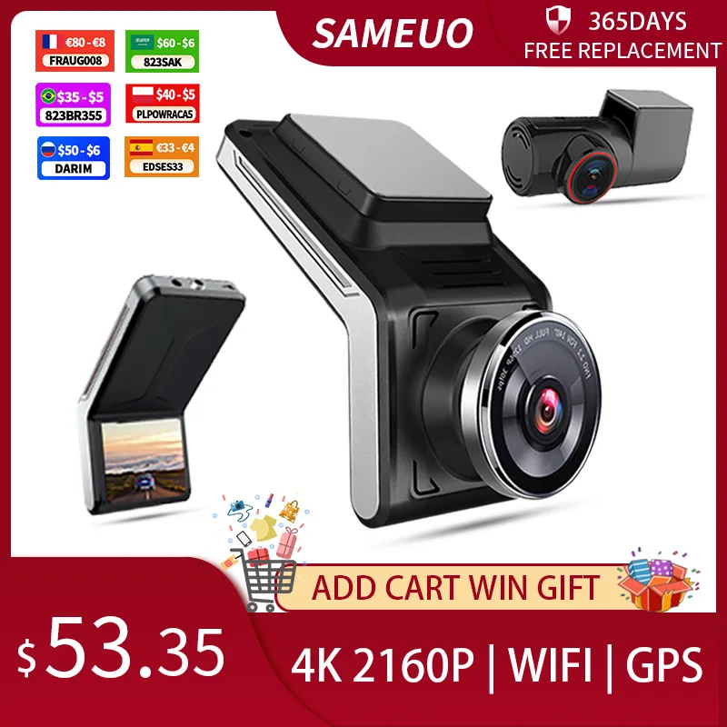 Видеорегистратор Sameuo U2000 Автомобильная камера заднего вида с Wi Fi 4K UHD 2160P