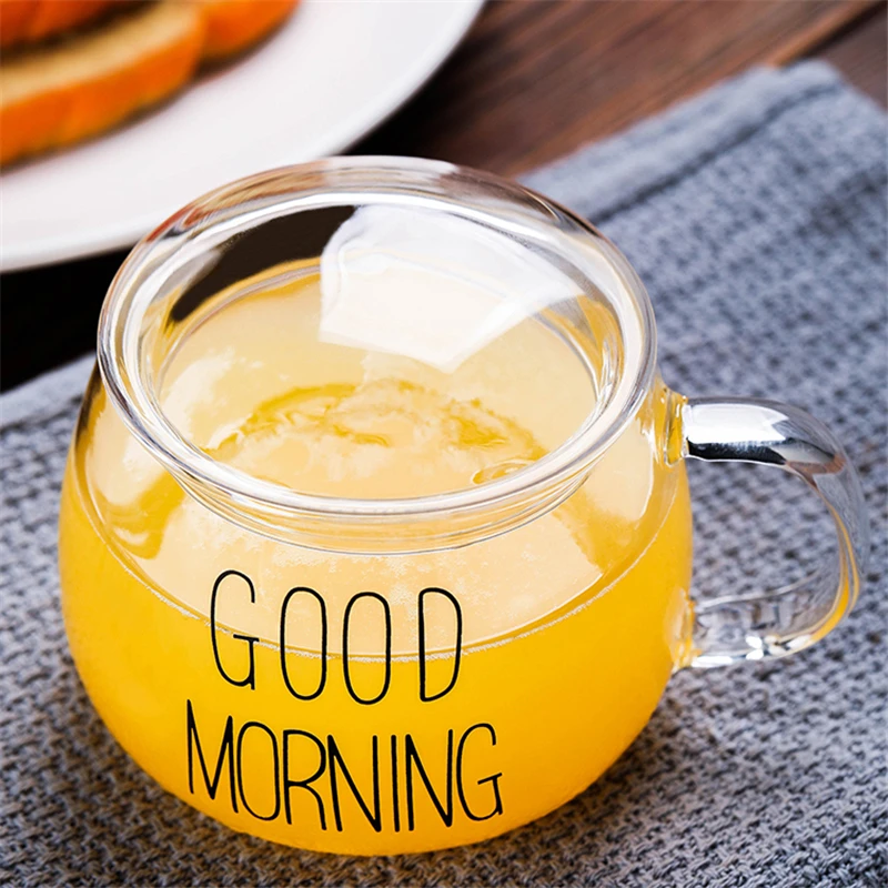 Стеклянная чашка для завтрака с ручкой крышкой большая емкость молока большого