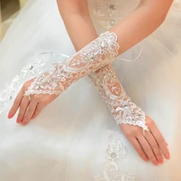 1 pair whiteredbeige bridal gloves elegant short paragraph rhinestone white lace glove beautiful wedding accessories