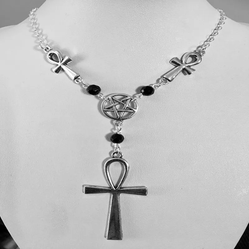 Фото Религиозный Египетский крест и подвеска в виде пентаграммы ожерелье Викки