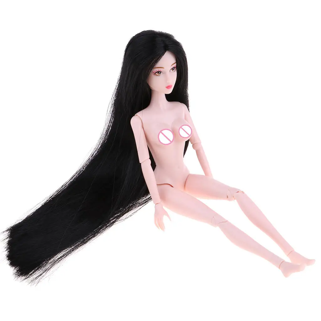

1/6 BJD Female Doll Big Bust Body Girl Model with Black Straight Hair DIY Body Parts High Quality Vinyl Toy