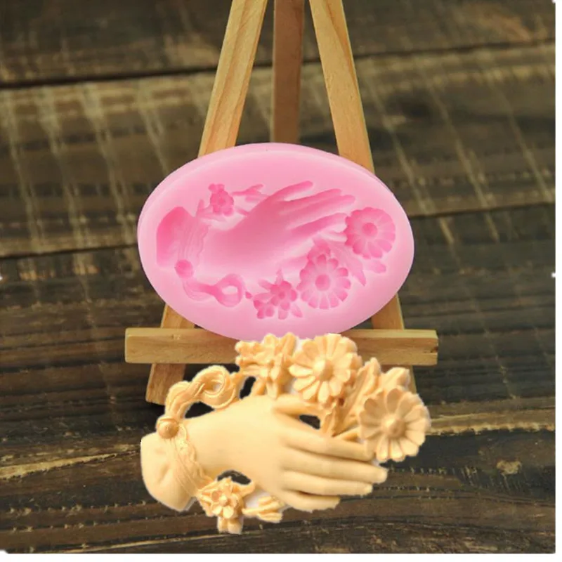 

1pc flower and hand silicone cake mold fondant mold cake decorating tools chocolate gmpaste mould cake mould FTM1070