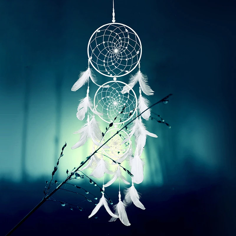 

Dream Catcher Nordic Home Decor Livingroom Wall Hanging Bedroom Decoration Feathers Pendant with Light Ornaments for Room
