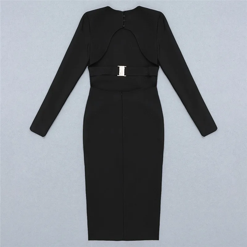 Женское вечернее платье с открытой спиной черное облегающее длинным рукавом и