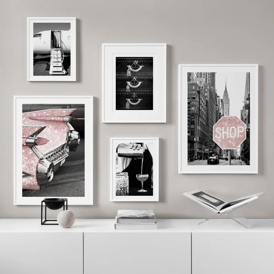 

Glitter Sports Car Champagne Airplane Sign Nordic Vintage Poster Wall Art Print Canvas Painting Decor Pictures For Living Room