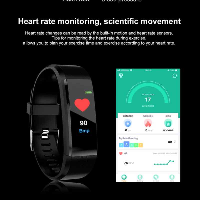 

115 Plus Smart Watch Sport Watches Health Smart Wristband Heart Rate Fitness Pedometer Bracelet Waterproof Men Watch Strap