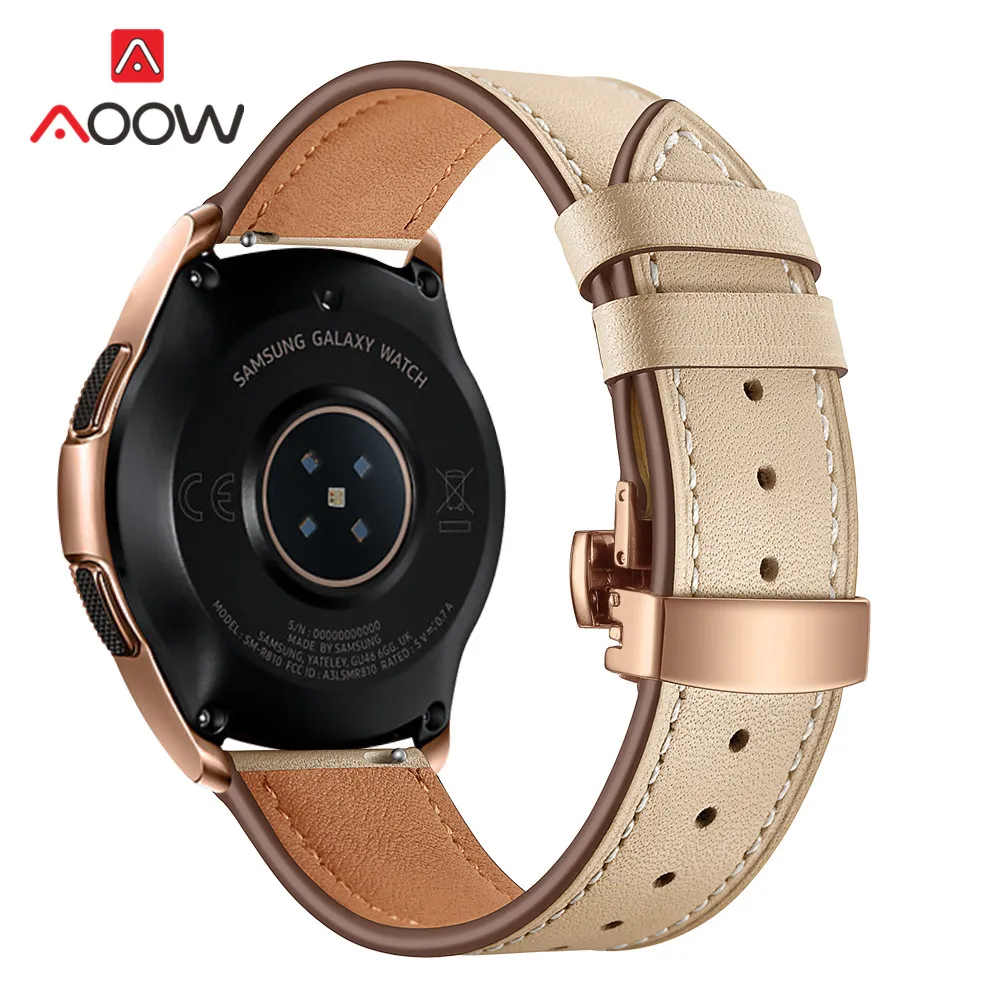 20 мм 22 ремешок из натуральной кожи розовое золото бабочка Пряжка для Samsung Galaxy Active2