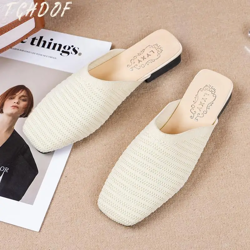 Женские мюли 2022 женские шлепанцы искусственная трикотажная ткань эластичные