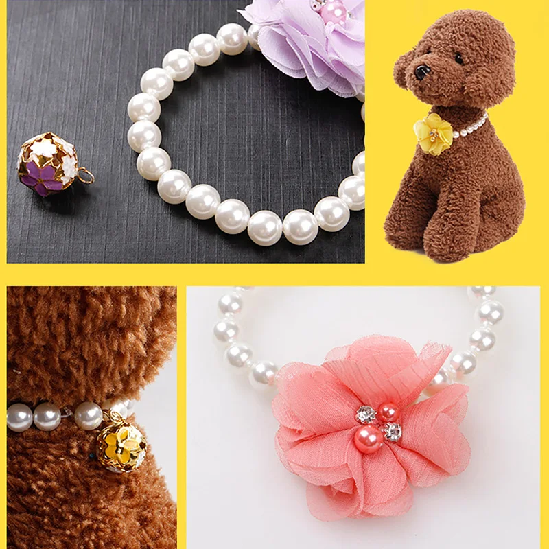 Колье жемчужное для домашних животных эластичное ожерелье с цветами кошек и