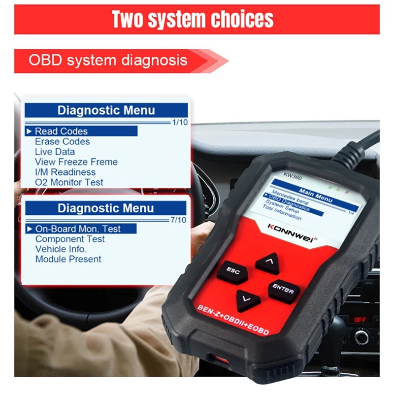 

KONNWEI KW360 for Benz Full-Function Car Vehicle Fault Scanner ABS Brake System Scanner Car Diagnose Tool Car OBD2 Scanner