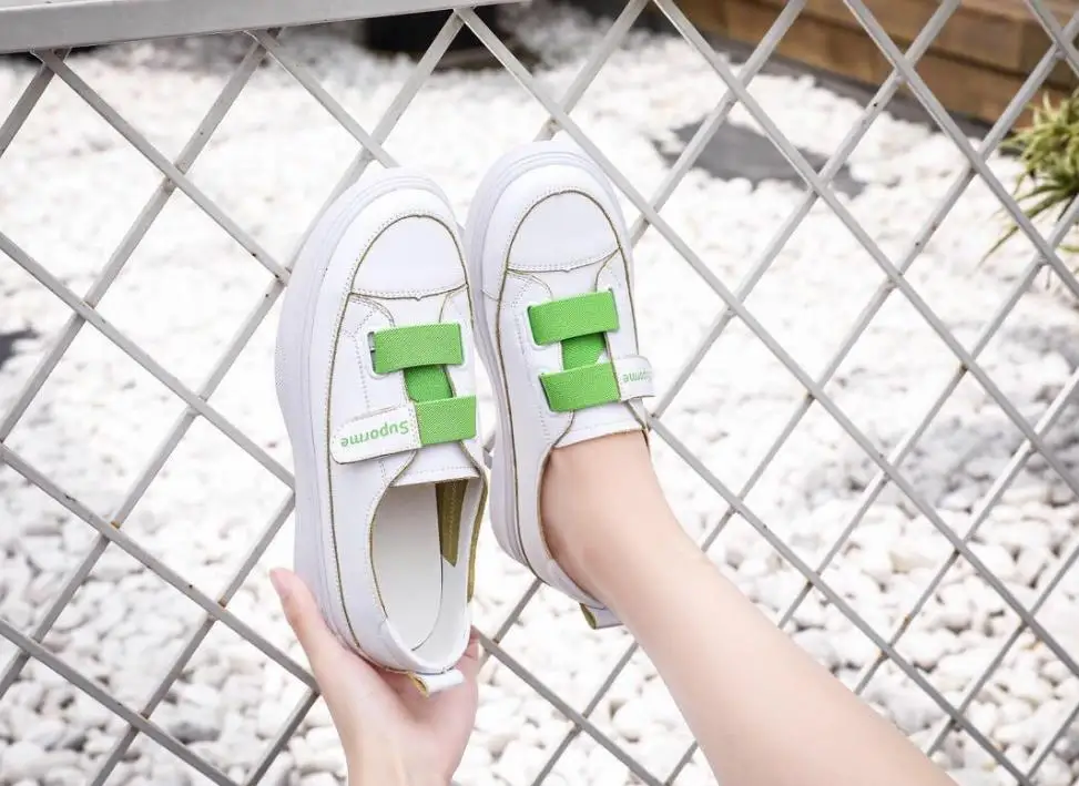 Весенне осенние модели из кожи на плоской подошве Повседневная Белая обувь