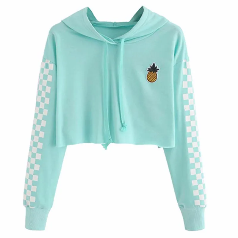 Модные новые женские кроп Топы толстовка женская повседневная с вышивкой