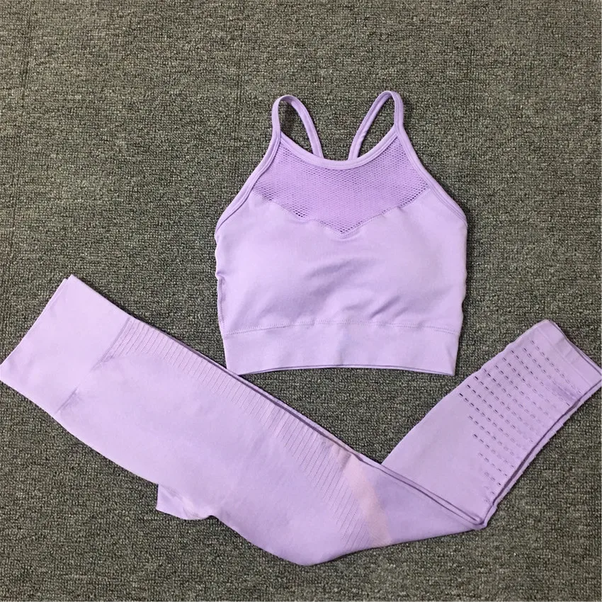 Бесшовная спортивная одежда Женский комплект для йоги фитнеса тренажерного зала