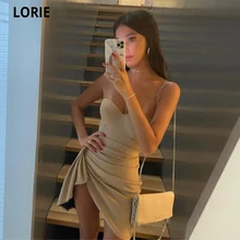 LORIE Vestidos cortos De satén para mujer, ropa De noche Simple y suave, plisado con escote corazón, para Fiesta De graduación, uso diario, a medida, 2021 (4)