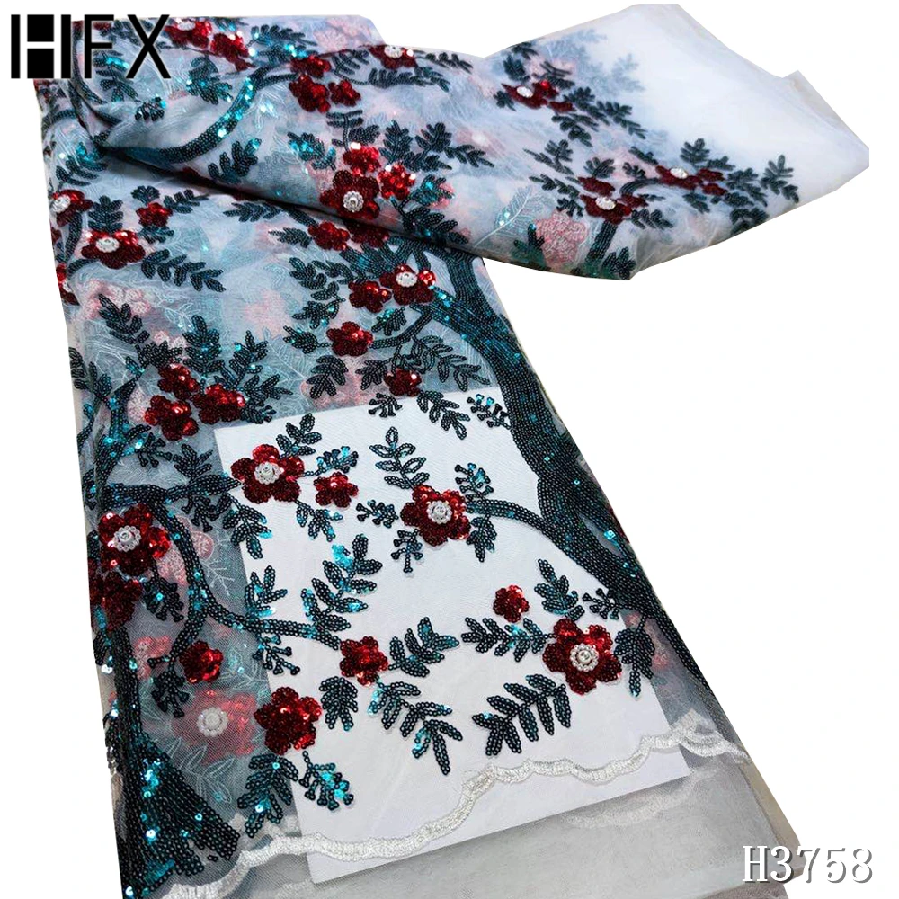 HFX высокое качество 2020 нигерийская кружевная ткань красные пайетки Африканская