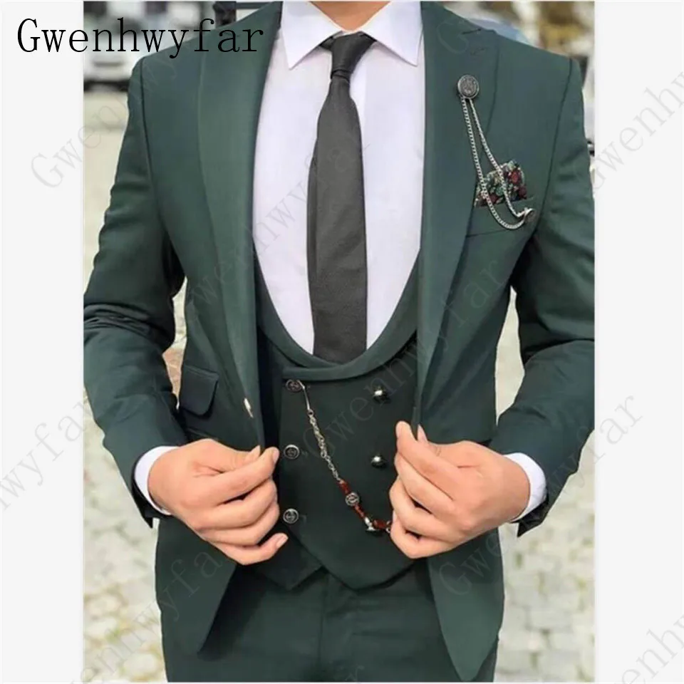 Color 4 Gwenhwyfar, классический Бирюзовый мужской костюм, официальный Свадебный костюм для мужчин, на заказ, приталенный смокинг для жениха, пиджак, брюки, жилет, костюм из 3 предметов - Цвет: Color 4