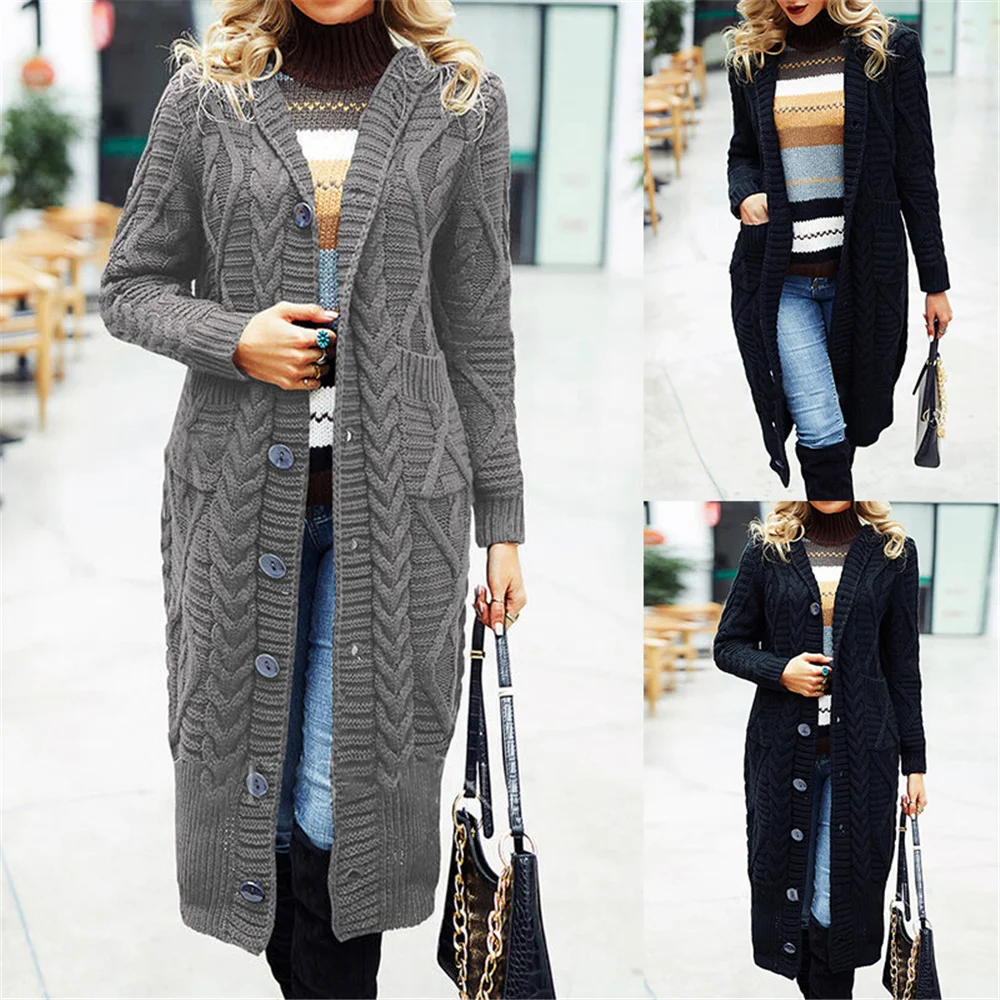 

2021 autumn-winter New Europe and USA women wool solid color loose cardigan extended size large coat