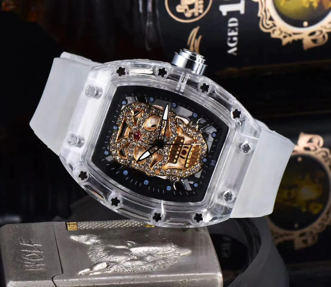 

Men's Watch Men's Hollow Skull Set with Diamond Chronograph Multifunctional Silicone strap, Acrylic Case, Men's Sport Watch