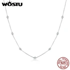 WOSTU, настоящее 925 пробы, серебро, яркий циркон, простое ожерелье, длинная цепочка, звено для женщин, свадебное, изысканное ювелирное изделие, подарок CQN393