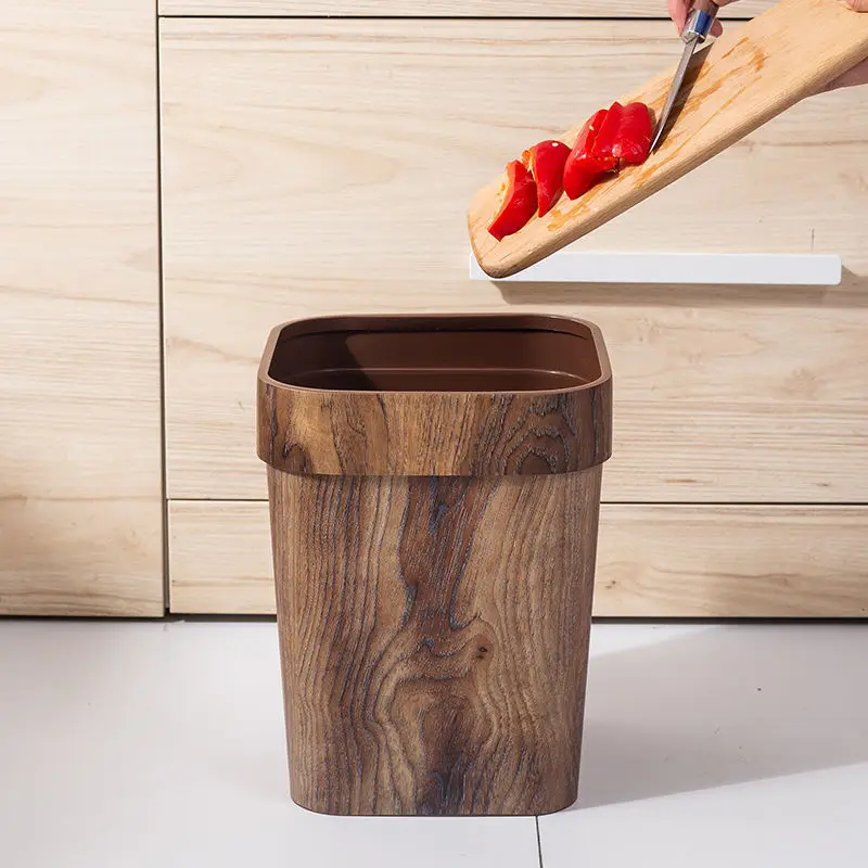 

Пластиковая корзина для мусора с имитацией древесины, без крышки