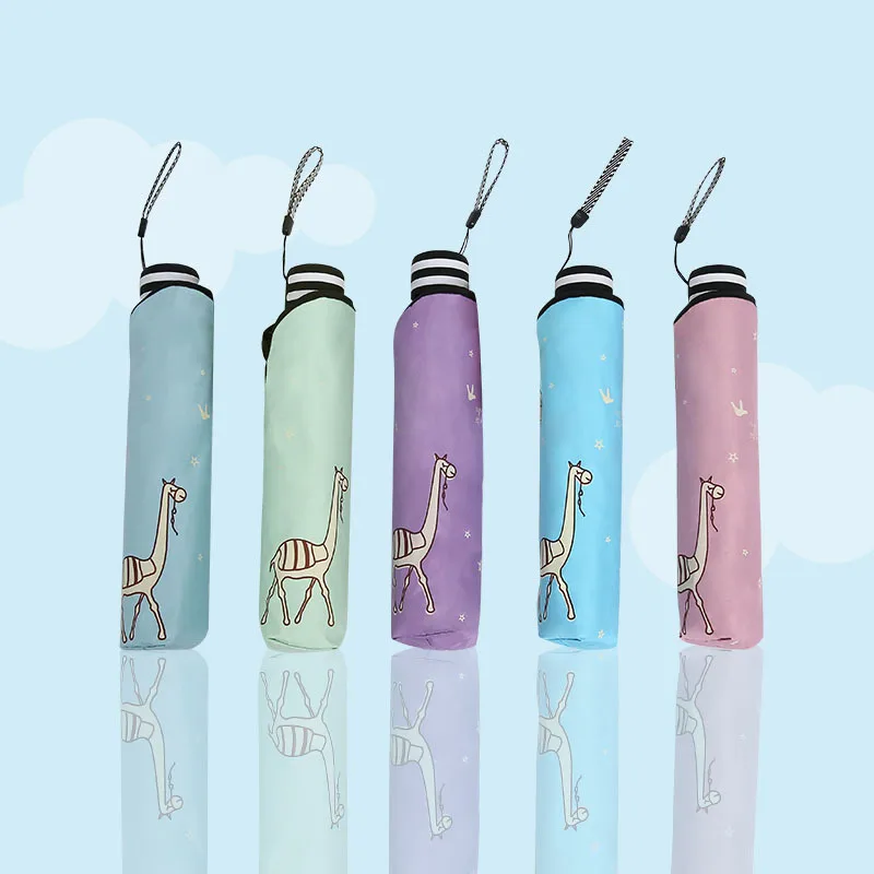 

women Umbrella Three Folding Umbrella Black Coating Sunscreen Sunny and Rainy Dual-purpose Umbrella Windproof Strong Umbrella