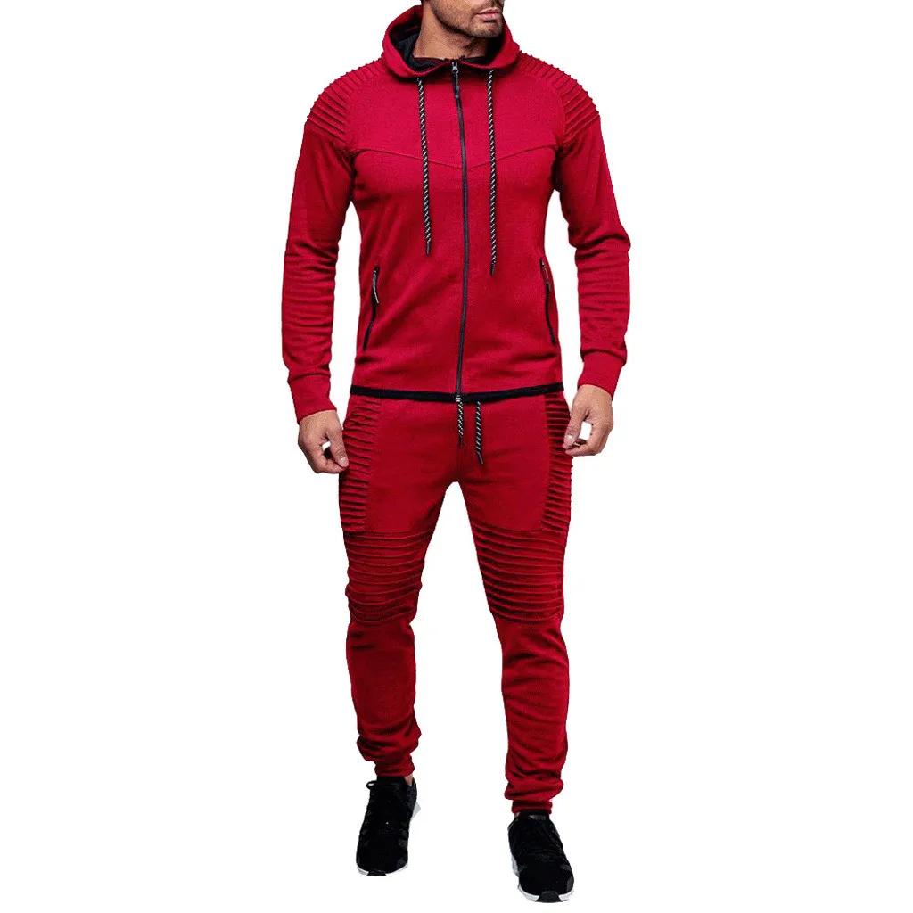 

Men's Sports Suit Tracksuit Autumn Winter Pocket Sweatshirt Top+ Pants 2 Pieces Sets Sudadera con capucha, ropa deportiva 2020