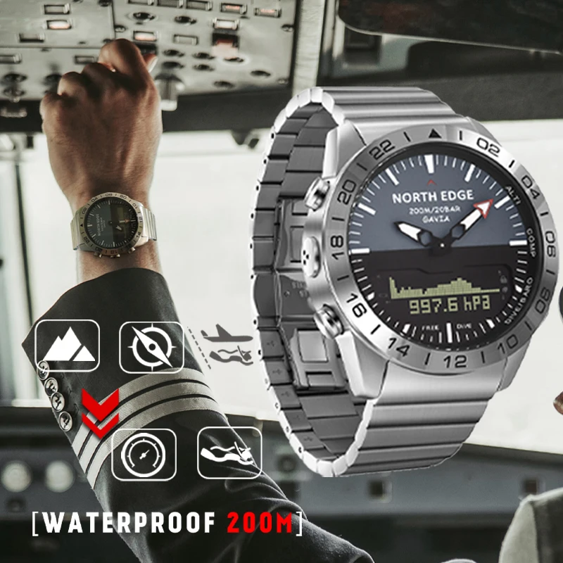 

NORTHEDGE Aviation Military Watch Men Dive 200m Sports Digital Wristwatch Luxury High Quality Compass Altimeter Electronic Clock