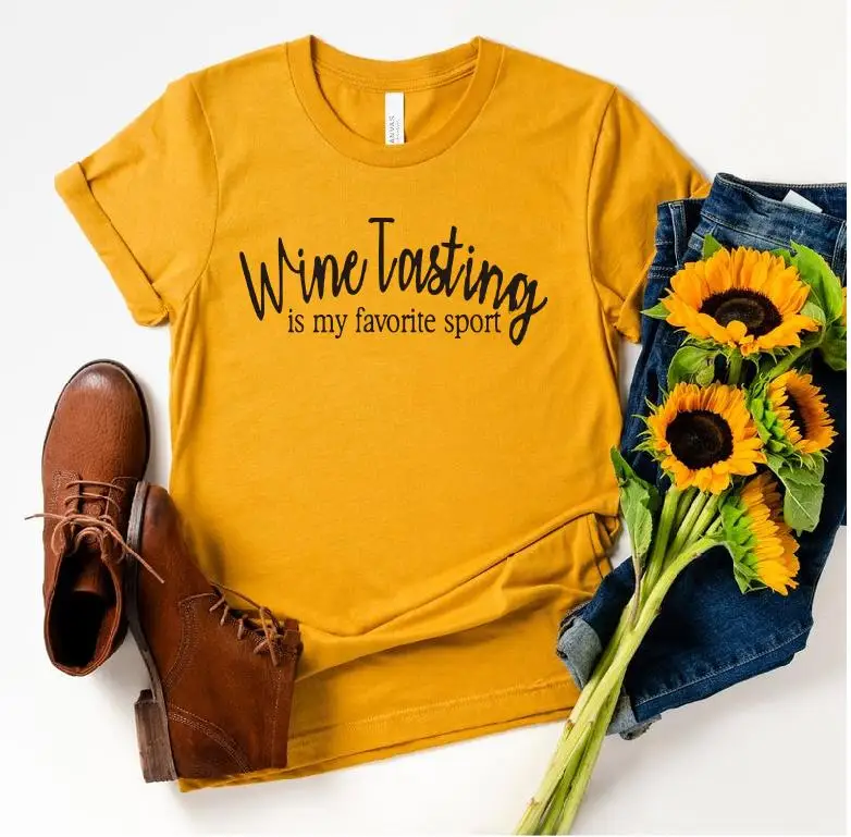 yellow t black words Дегустация вина-это моя любимая Спортивная футболка Winery Tour Lover, женская модная повседневная футболка с коротким рукавом, большие размеры, Прямая поставка - Цвет: yellow t black words