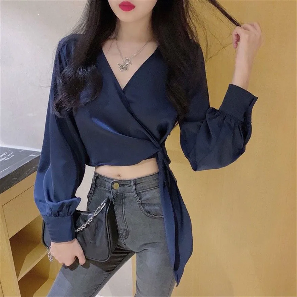 Женская шифоновая блузка с V-образным вырезом | одежда