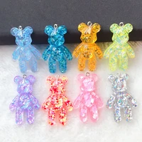 10pcs 4528mm violent bear charms flatback resin cabochons glitter candy necklace keychain pendant diy making accessories