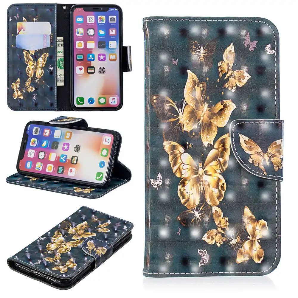 3D чехол-книжка для iphone XS 11 Pro Max, кожаный чехол-книжка для iphone XS Max XR X 7 8 6 6S Plus, чехол для телефона с отделением для карт - Цвет: 8