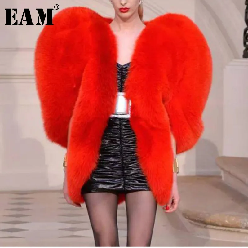 [EAM] Новинка 2021 года Весеннее пальто на молнии без рукавов с рисунком сердца