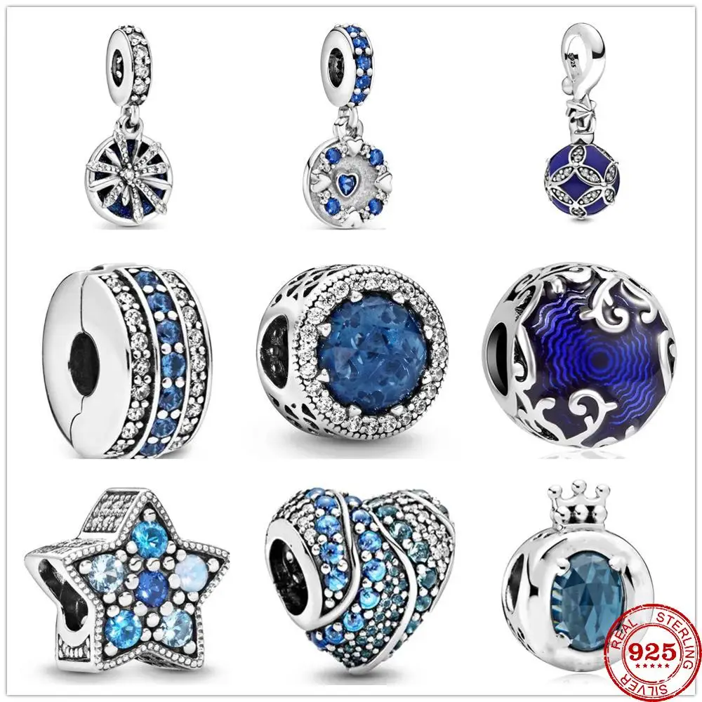 Новый оригинальный Серебро 925 Синий Сверкающий ночной вышивка звёздочки или