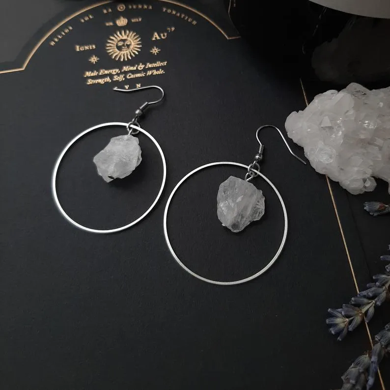 Goth необработанные кварцевые минималистичные кольца серьги в стиле бохо с