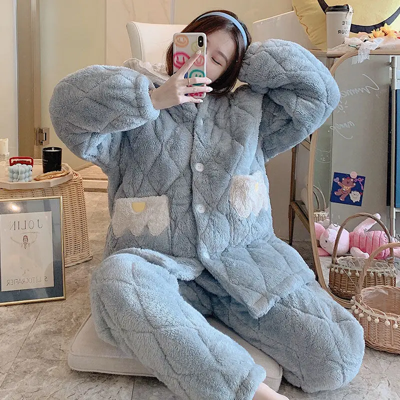 Couple's Pyjamas Triple Layer Cotton Warm Autumn Winter Set Pajamas for Women Robe Sets Pajama Set Women Pajamas Sleepwear Women