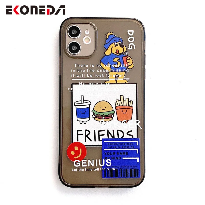 

EKONEDA Protective Phone Case For iPhone 12 11 Pro XS Max XR X 8 7 Plus Case Cartoon Burger Dog Soft Silicone Back Cover