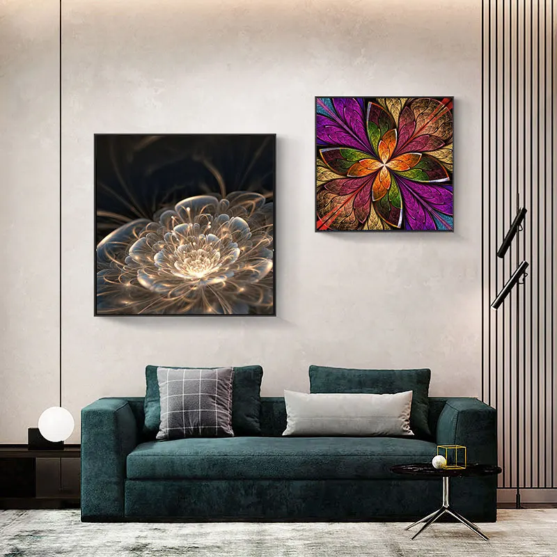 

Landscape Pictures Print Golden Blue Flowers Modern Wall Art Picture Poster Canvas Painting Oil Painting inLivingroom Home Decor