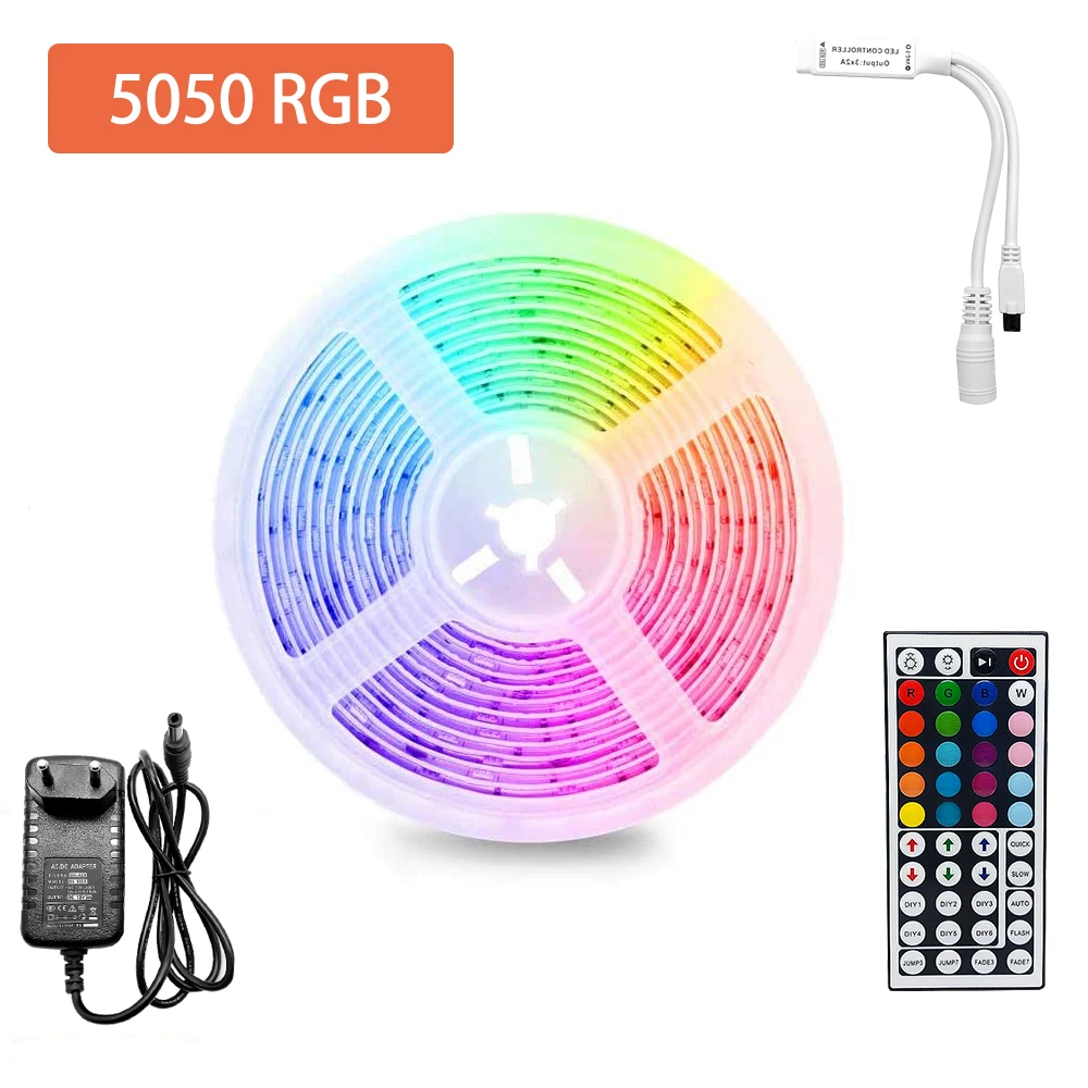 

SMD 5050 Светодиодный светильник RGB гибкая лента 30 светодиодов/м 5 м лента диод DC 12 В RGB 5050 Светодиодная лента IR мини контроллер 44 клавиши + адапте...