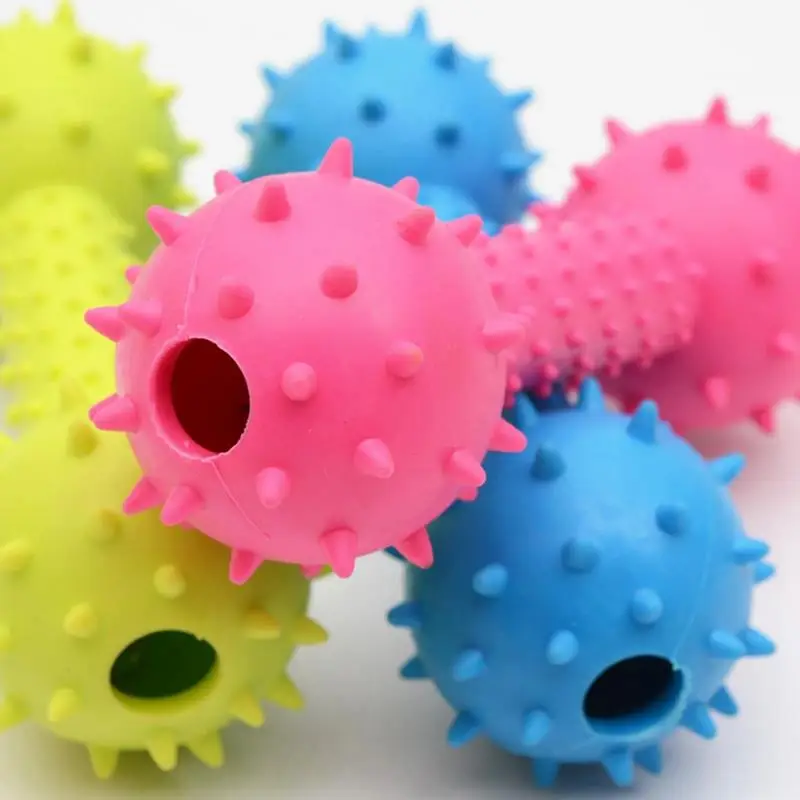 

1pcs Barbell Shaped Dog Chew Toy Rubber Dog Squeaky Toy Pet Teething Toy Dog Interactive Toys Chewing Bite Toys Random Color