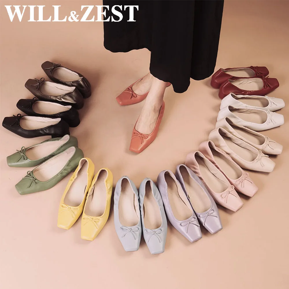 Женские туфли на низком каблуке Will & Zest Осенние Синие и желтые лодочки милые