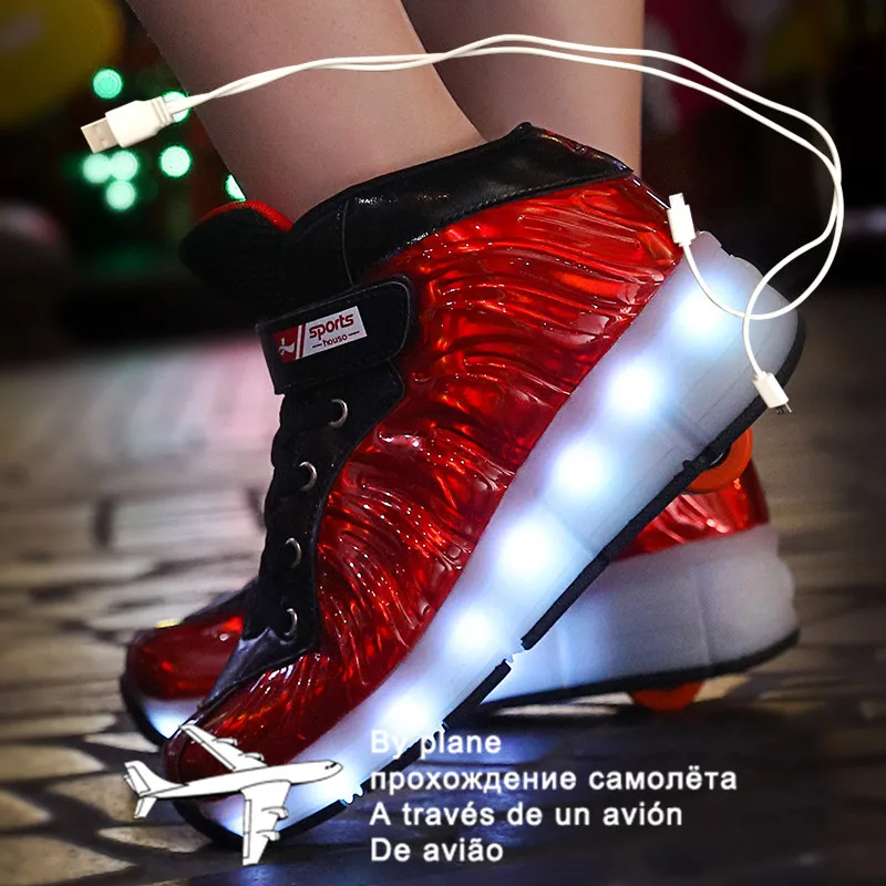

New One wheels USB Charging Fashion Girls Boys LED Light Roller Skate Shoes For Children Kids Sneakers With Wheels Two wheels