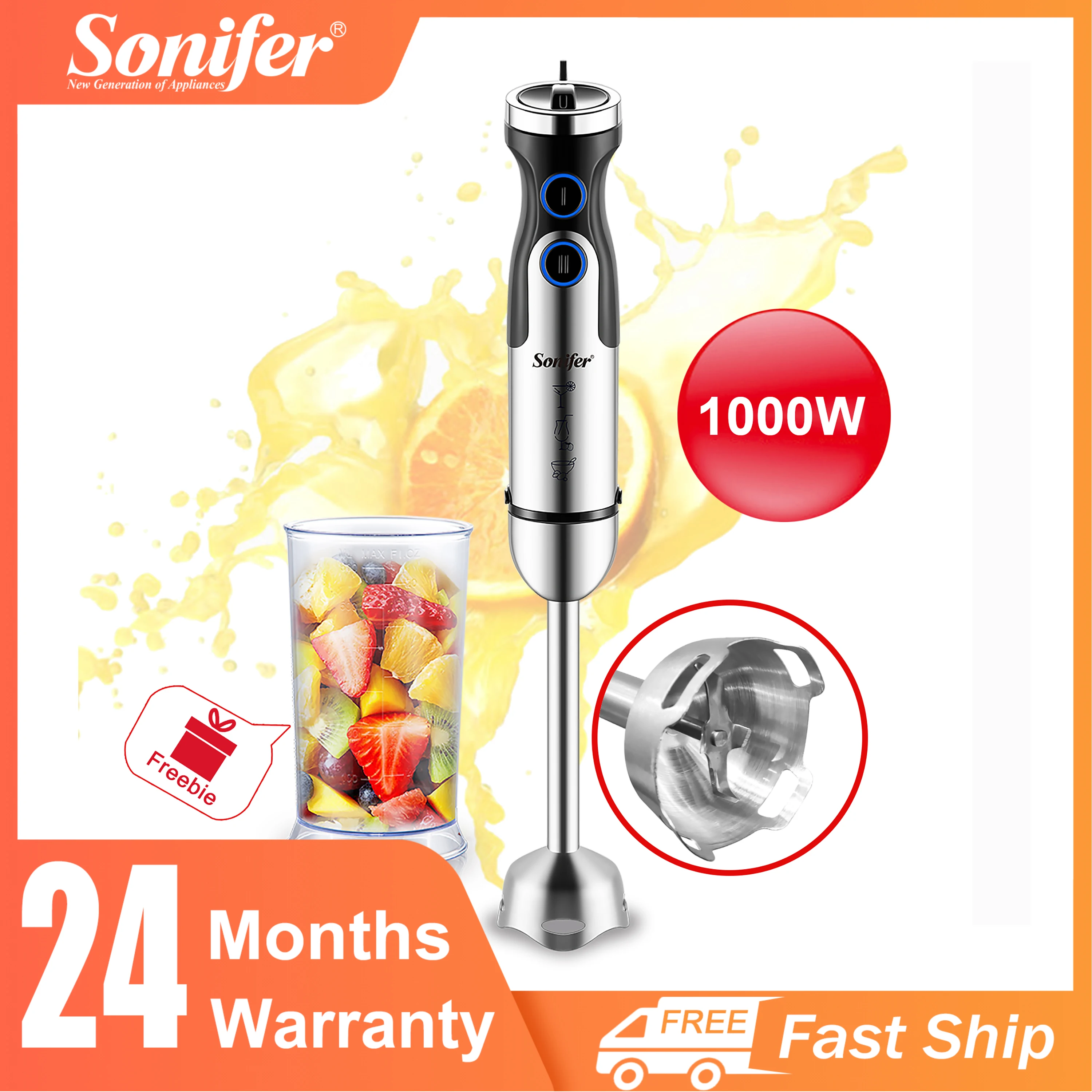 1000 Вт мощный Миксер для еды 2 скорости ручной блендер электрический четыре лезвия