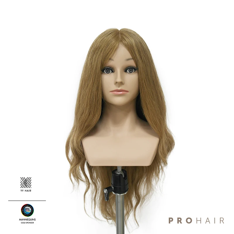 Mannequin-Head 50CM 20'' 100% Human Hair Dark Blond Competition Mannequin Head Hairdressing Mannequin Doll Head