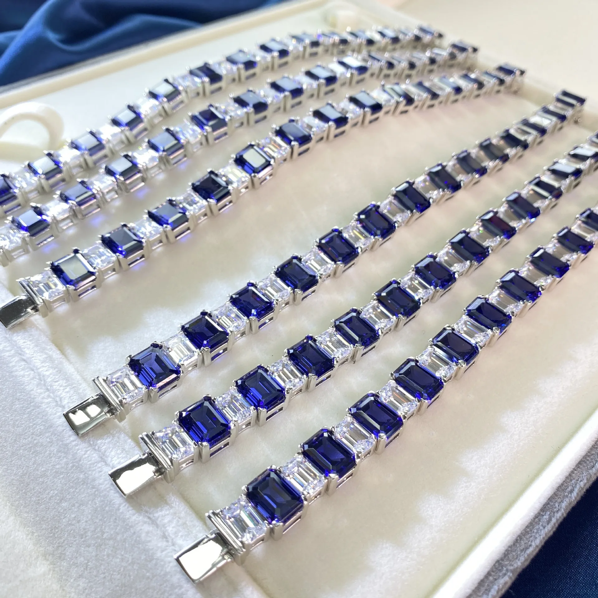 

Sapphire Diamond Chain Bracelets for Women and Girl Silver S925 Geometric
