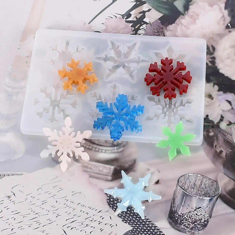 

6-Cavity Snowflake Resin Molds Snowflake Pendant Silicone Casting Molds Epoxy Resin Christmas Decorations Mold Crafts