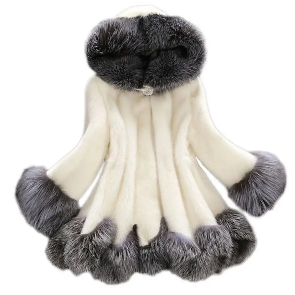 

2021 Hot Overcoat Mid-length Hooded Design Faux Fur Women Long Plush Outwear Coat Ladies Warm Overcoat for Winter Dropshipping