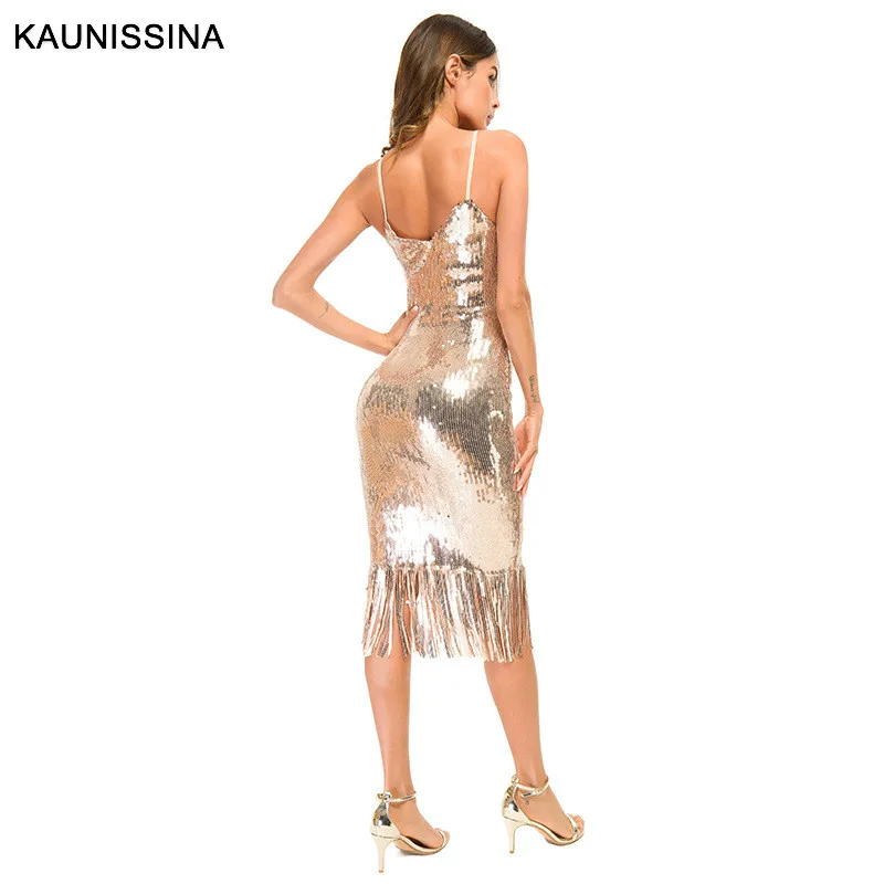 Женское коктейльное платье с блестками KAUNISSINA длинное прямое на бретельках v