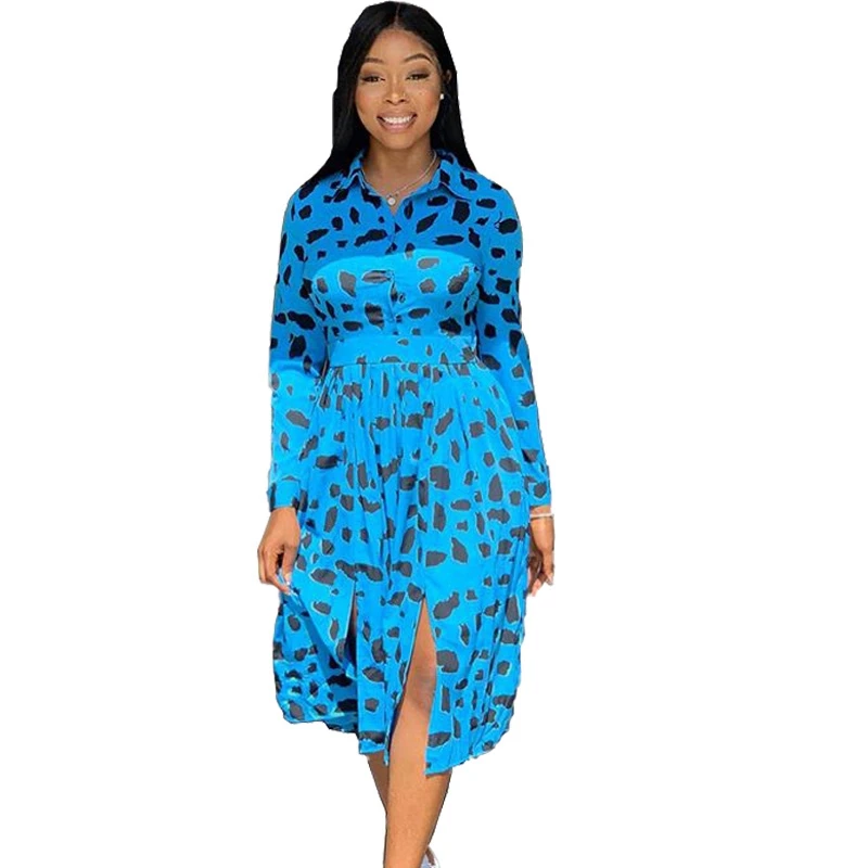 Женское платье рубашка с длинным рукавом и леопардовым принтом уличная одежда